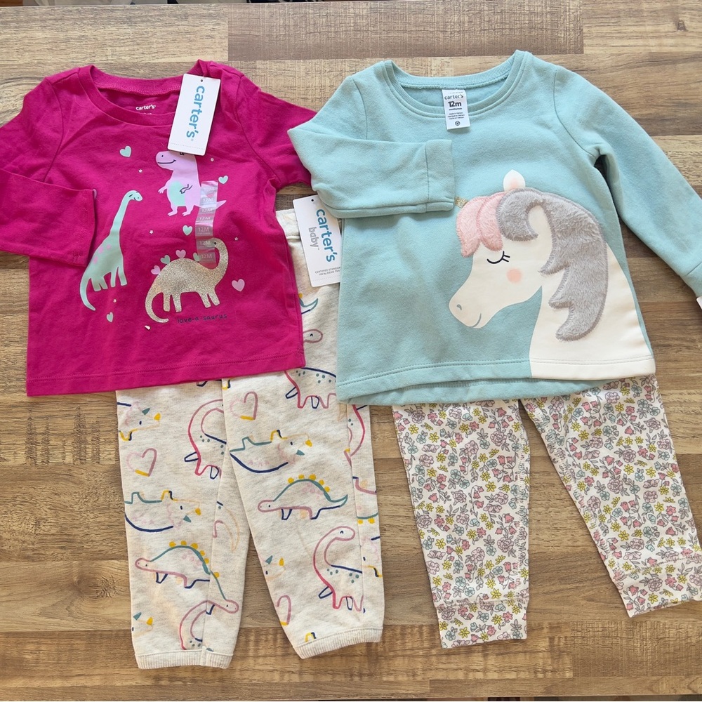 Carter’s dinosaur and unicorn outfits bundle
